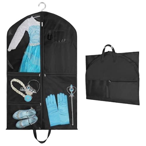 OSDUE Clothes Covers, 40 inch WaterproofHanging Garment Bags with 5 Zipper Pocket and ID Slot Pockets Foldable Kids Dance Costume Garment Bag Travel Storage Bag for Dancers Travel Competitions (Black)