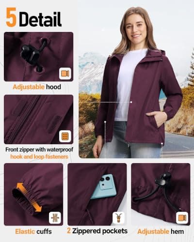 Outdoor Ventures Women's Raincoat Waterproof Rain Jacket Foldaway Hood — view 6