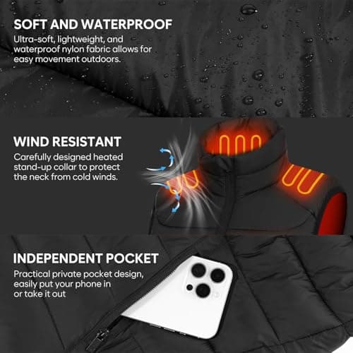 Heated Vest for Women and Men, Heating Vest with 17 Heating Zones & 3 Adjustable Temperature, Electric USB Rechargeable Winter Thermal Vest Warm for Outdoor Camping Riding Hiking(Battery Not Included) — view 4