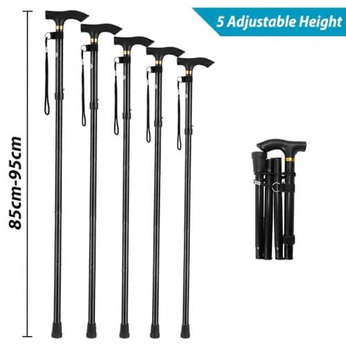 LZZAZ® Walking Stick, Adjustable Height Folding Walking Sticks for Men, Aluminum Walking Sticks for Women & Disability Aids, (Black) — view 3