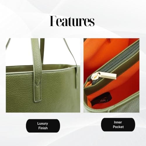 Tommy & Kate GLORIA Spacious Tote Bag for Women Shoulder Laptop Tote Bag Large PU Leather Ladies for Work School Business with Zipped Compartment and Inner Pocket (Olive) — view 6