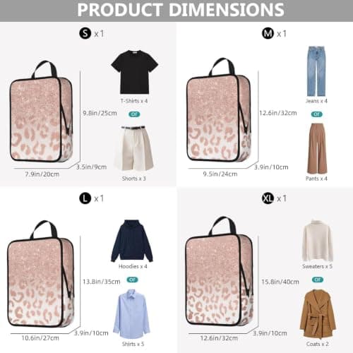Rose Gold Glitter Print 4‑set Compression Packing Cubes, Expandable Travel Organizers Bags For Luggage Suitcase — view 3