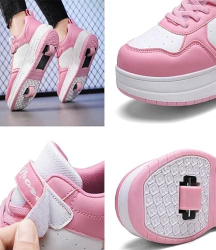 ENEN Kids Roller Skate Shoes for Boys Girls, Skateboarding Shoe Outdoor Parkour Shoes with 2-Wheels Unisex Retractable Skating Shoes for Children's Park Sports Walking Black White — view 6