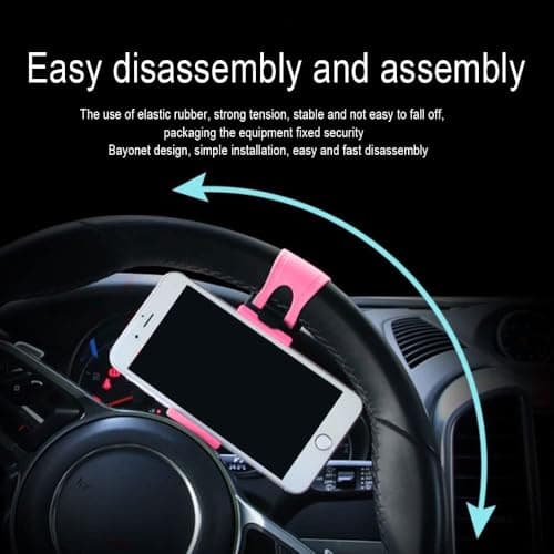 KANDUJIMU Car Steering Wheel Phone Mount, Blue, Portable Electronic Device Mount, Compatible with iPhone and Samsung (Pink) — view 5