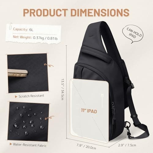 GOLF SUPAGS Sling Crossbody Bag for Men Women Tactical Shoulder Daypack Anti-Theft Cross Body Chest Bags for Casual Travel Hiking Sport Gym Motorcycle (Black) — view 5