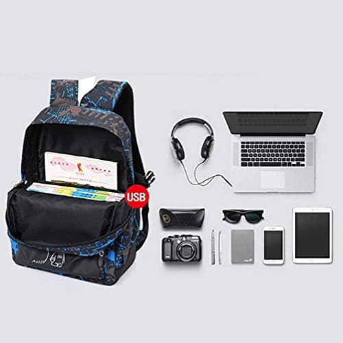 Asge School Bags for Teenage Boys Camo Casual Backpacks Luminous Unisex Kids Rucksack Travel Canvas Daypack College Bookbag Waterproof Lightweight Student Back Pack Sling Shoulder Backpacks Set — view 6