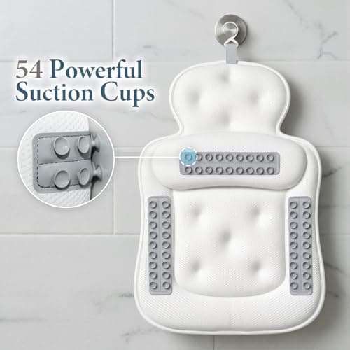 Bath Pillows for Tub, Comfortable Bathtub Cushion for Head and Neck with Soft 3D Mesh Fabric and 54 Non-Slip Suction Cups, Relaxing Tub and Shower Accessories Spa Gift White Standard — view 5