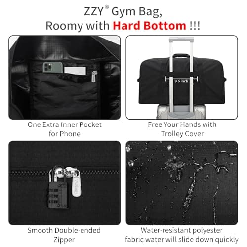 ZZY 55l Holdall Gym Sports Bag for Men - 25 inch Duffle Bag with Hard Bottom for Travel Weekend (Black) — view 5