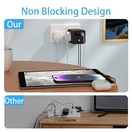 AICODE Multi Plug Adapter,4 Way Extension Sockets,3 USB Wall Charger,Black — view 5