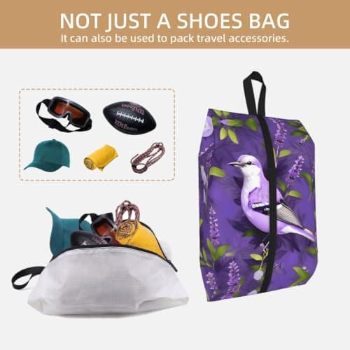 Bird in Purple Lavender Floral Flowers Print Waterproof Shoe Bag Travel Bag with Carry Strap Storage Bag Versatile Cosmetic Bag-2pcs — view 5