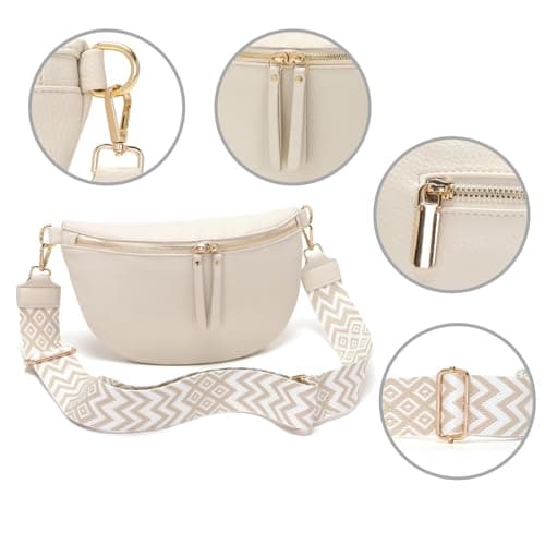 Vezluax 30x20cm Cross Body Bumbags for Ladies Large Bum Bag Stylish Waist Packs Women's Bumbag Fanny Pack for Women Belt Bag with Wide Strap White — view 5