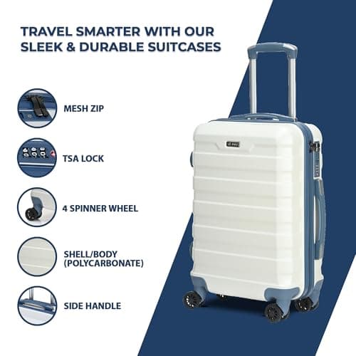 CMY Suitcase Medium Size Hard Shell Lightweight 4 Dual Spinner Wheels Trolley Luggage Suitcase Medium 24" Hold Check in Luggage TSA Combination Lock (White) — view 3