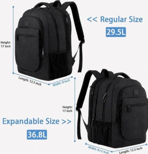 MATEIN Large Expandable Rucksack Fit 15.6 Inch Laptop for Men Women, Black — view 2