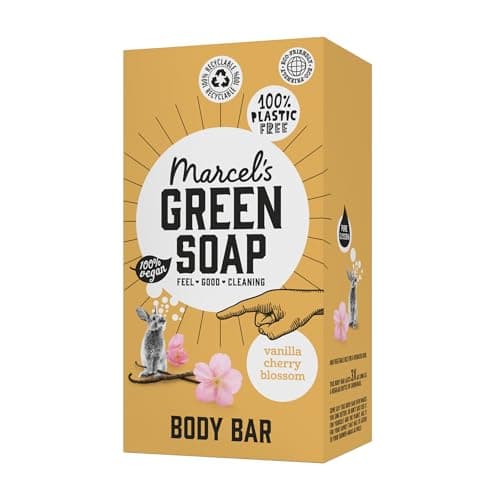 Marcel's Green Soap - Body Bar Vanilla & Cherryblossom - Saves 3 bottles of regular Shower Gel - 100% Eco friendly - 100% Vegan - 97% Biodegradable - 150 G