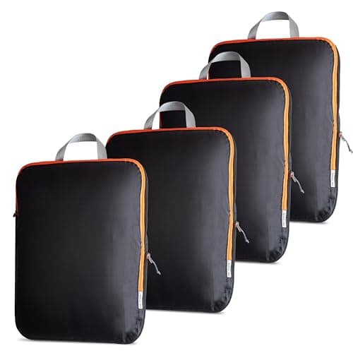 OW-Travel Compression Packing Cubes for Suitcases, Black, Medium 4 Pack Set