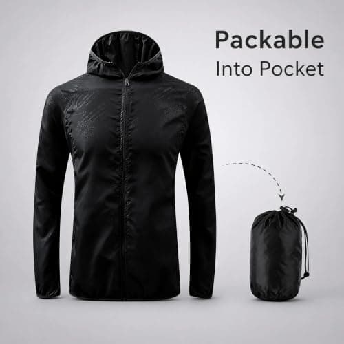 Pleyihe Kids Waterproof Jacket Boys Girls Lightweight Packable Rain Jacket Sun Protection Outdoor Raincoat for Hiking School Cycling Running (UK, Age, 13 Years, 14 Years, Regular, Black) — view 3