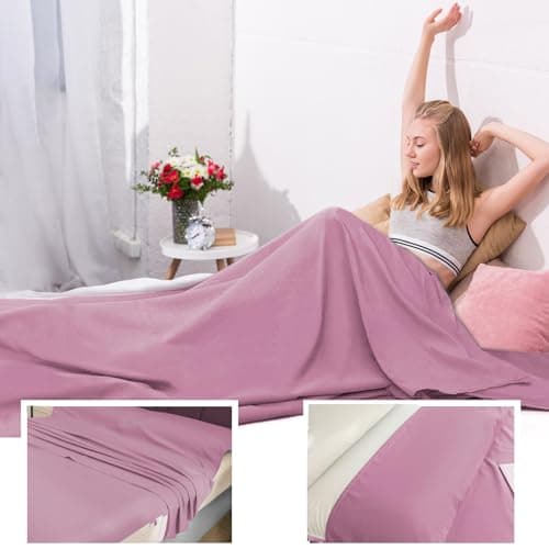 BREENHILL Double Sleeping Bag Liner,Camping Sheets & Travel Sheet, Hostels & Traveling Adult Sleep Sack for Backpacking, Hotels Lightweight Single & Double Camping Sleeping Bag Liners Pink — view 4