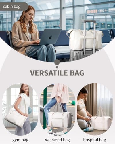Narwey for Ryanair Cabin Bag 40X30X20 Underseat Ryan Air Foldable Travel Duffel Hospital Bag Carry on Hand Luggage Holdall Weekend Bag for Women and Men 20L (Beige) — view 6