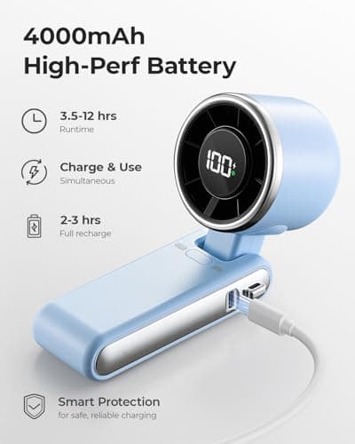 Bearwind Portable Handheld Turbo Fan, 5-Speed High Airflow, 4000mAh Battery — view 5