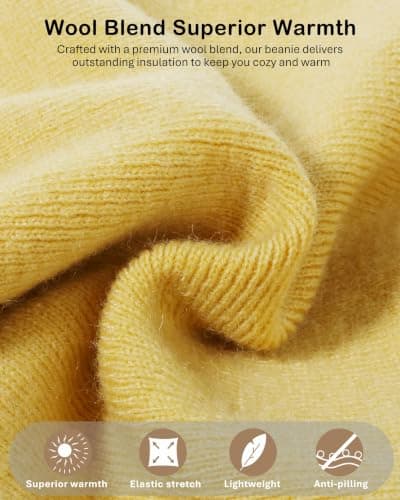 GADIEMKENSD Satin Lined Knit Beanie Hat Men Women Winter Thermal Anti-Static Anti-Pilling Woolly Hats Heated Soft Hair Care Skull Cap for Cycling Travel Running Skiing Golf Walking Yellow — view 2