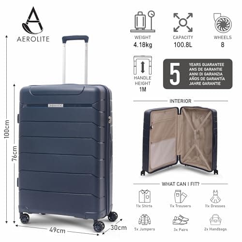 Aerolite Large 28in 100L Polypropylene Hard Shell 8 Wheel Spinner Suitcase — view 2