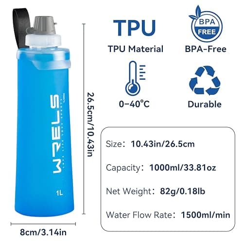 WRELS Collapsible Squeeze Water Filter Bottle 1L Filter System for Trail Running, Hiking, Travel, Camping | Ultralight Portable Soft Flask with Filter for Outdoor Survival — view 5