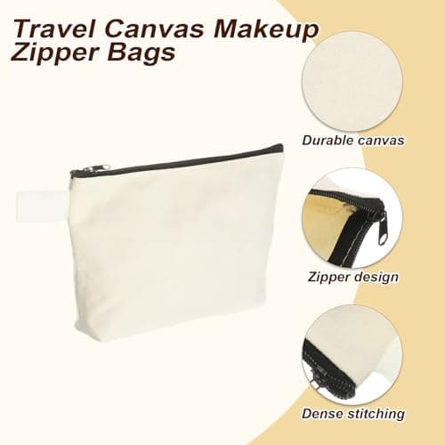 sourcing map Canvas Makeup Bags, 10pcs Travel Cosmetic Bags Bulk, Multipurpose Plain Toiletry Zipper Pouches Blank DIY Craft Bags Pencil Bag for Women Teens, Beige(7.5 x 5 x 1.8inch) — view 3