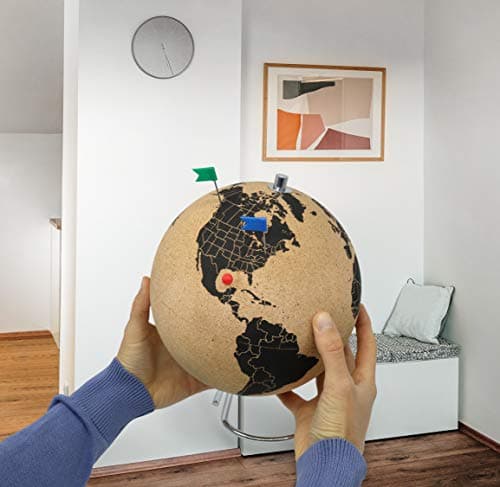 FeinKnick Elegant Cork Globe with Push Pins [120 pcs] 10" Tall Travel Globe — view 4