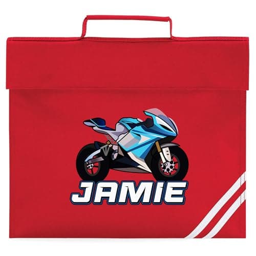 Personalised Sky Blue Superbike Book Bag for Boys Motorbike Bikes Return to School Nursery Kids Bag, One Size, Black — view 4