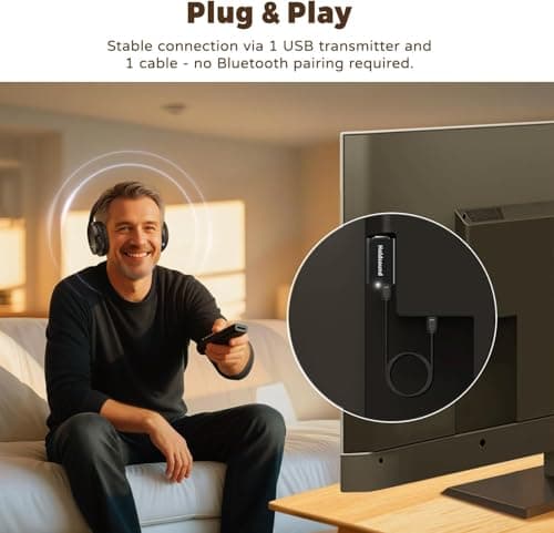 Holdsound TV Headphones Wireless for Seniors,Plug and Play & No Audio Delay — view 5