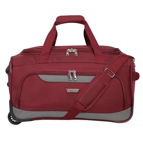 Rocklands® Lightweight Wheeled Holdall Small Duffle Trolley Suitcase Thick Heavy-Duty Cross Nylon EVA-Backed Front, Hard Base Carry On Travel Bag (Small - 20" (H52xW32xD30 cm), Burgundy) — view 2