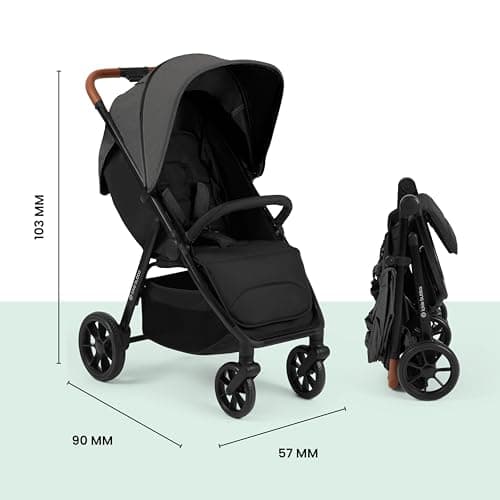 Ickle Bubba Stomp Stride Baby Stroller, Lightweight Travel Stroller & Pushchair with Extra Large Seat, Multi-Terrain EVA Wheels, UPF50+ Extendable Hood & Raincover, Birth to 22kg, Charcoal Grey — view 3