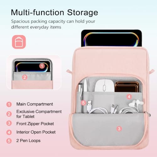 TiMOVO 13 Inch Tablet Sleeve with Shoulder Strap, Pink — view 4