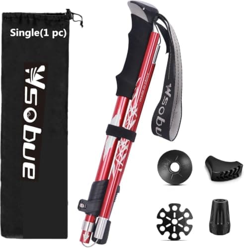 Trekking Pole,Collapsible Walking Hiking Stick for Men Women, Ultralight Aluminum Ski Pole with EVA Grip(Red 1 Pack)