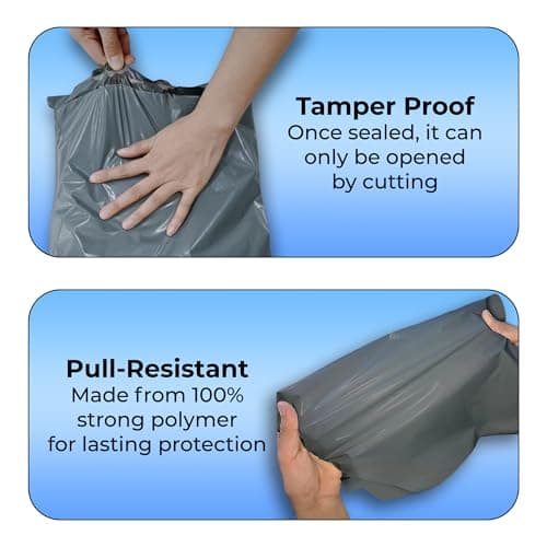 Double Dragon 125 Mixed Size Self-Seal Mailer Bags | Tamper-Proof Plastic Packaging for Mailing, Postage, Shipping & Delivery | Grey (5 Sizes | Small to Large | 25 Each) — view 4