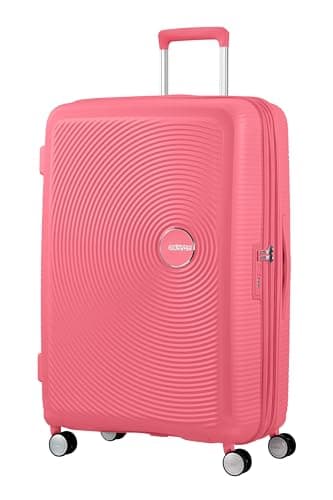 American Tourister Soundbox - Hard Shell Suitcase 77 cm Large - Trolley Suitcase with 4 Wheels, TSA Lock, Expandable & Light - 97/110 L - Pink (Sun Kissed Coral)