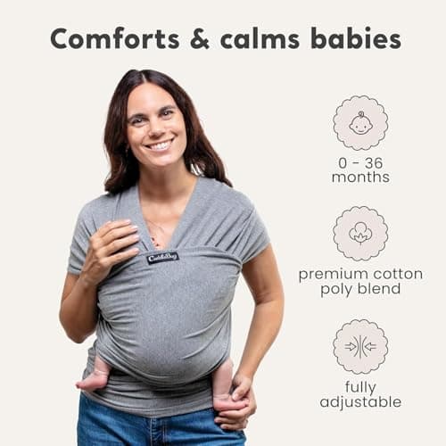 Cuddlebug Baby Wrap Carrier, Soft Stretchy Newborn Sling, 3-16 kg, Grey — view 3