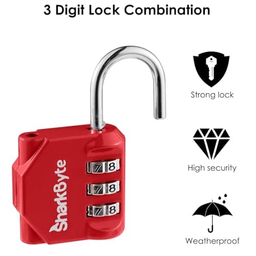 SharkByte Small Luggage Locks 3 Pack - 3 Digit Combination Padlocks, Weatherproof Outdoor Security Lock for Suitcases, Travel Bags, Gym Lockers, Bikes, & Storage Coded Lock — view 5