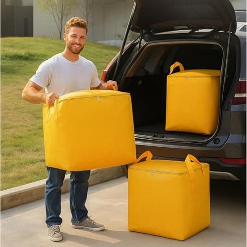 3-Pack 240l Large Moving Bags – Heavy Duty Waterproof Removal Bag with Double Zip Pulls,Ideal for Moving, College Dorms, Loft Storage, Camping,Toys or Holiday Decorations(Yellow) — view 4