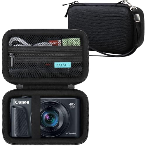 RAIALL Camera Case for Canon PowerShot SX740/ SX730/ SX720/ SX710/ SX620/ SX610 HS Digital Camera, SX740/ SX730 Vlogging Camera Travel Hard Bag, Mesh Pocket for Battery, SD Card and Cable, Black