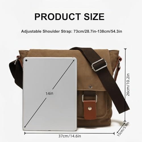 flintronic Canvas Messenger Bag, Men's Cross Body, 14 inch Laptop Bag, Vintage Satchel Briefcase, with Multiple Pockets, for School Travel Outdoor Work Daily Use — view 3