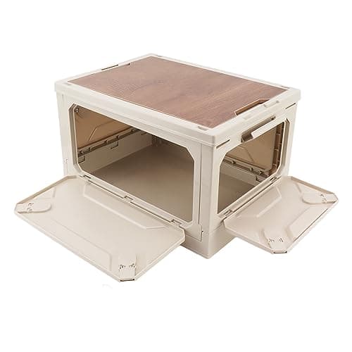 Bvznmilhd Collapsible Camping Storage Box with Wheels, Portable Folding Storage Bins for Outdoor, 5 Sides Opening Design with Pulley, PP Material for Camping Car Travel Organizer (White Small) — view 6