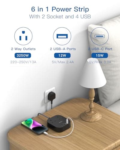 Extension Lead, Power Strips with 2 Way Outlets 4(4.5A, 2 Type C & 2 USB-A) — view 2