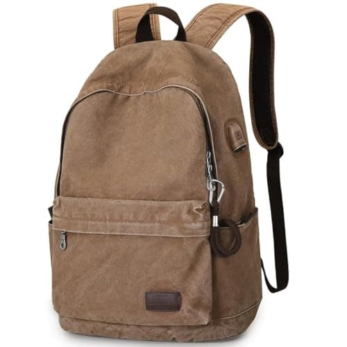 Muzee Canvas School Backpack with 15.6 inch Laptop for Men Women, Lightweight Anti-Theft Travel Daypack College Student Backpack Mit USB Charging Port