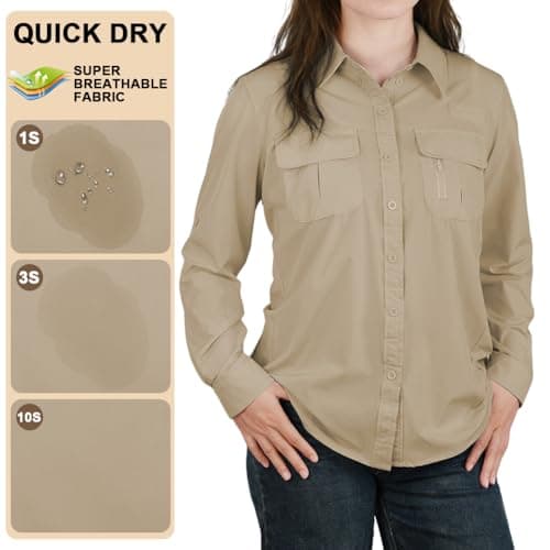 BSBUY Women's UPF 50 Shirts Ladies Safari Sun Shirts Quick Dry Fishing Hiking Shirts Lightweight Outdoor Tops Button Up Outfits Blouses with Pockets Long Sleeve UV Protection Shirt Blouses(L) — view 4