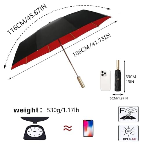 erised's bifrost Large Business Travel Folding Golf Umbrella,Auto Open/Close,Luxurious Gold Handle,Zipper Sleeve,Rain/Sun,Portable,Compact,UV Protection,UPF50+, 10 Ribs, Women/Men,Backpack/Car — view 2