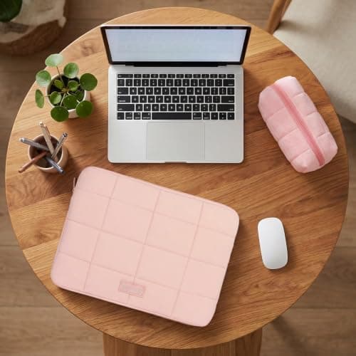 Hittriu Laptop Sleeve Case 14 inch with Velvet Storage Bag, 14 inch Laptop Sleeve Case with Velvet Lining Shock-absorbing Fabric Compatible with 14-inch MacBook All Models (Pink) — view 5