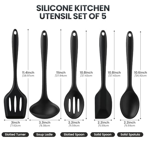 5 PCS Silicone Kitchen Utensils Set, Non Stick Cooking Tools, Black — view 2