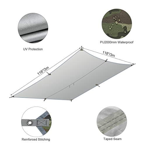 RYACO Hammock Rain Fly Tent Tarp, 3m x 3m Tarpaulin Portable Sunshade Lightweight Waterproof Groundsheet Windproof Camping gazebo Picnic Mat Anti UV Sun Shelter for Camping Travel Beach (Camo No.1) — view 2