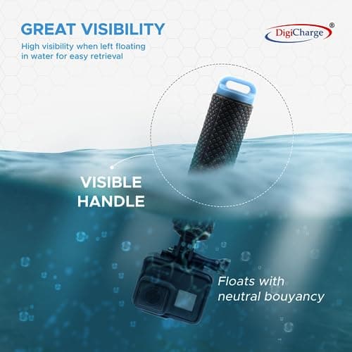 Digicharge Floating Handle Grip Mount with Hand Strap for Action Cam GoPro Lit Hero Hero13 13 Hero12 12 Max 2/ DJI Osmo Action 5/11 Mini 10 Max 9 Akaso Float, Waterproof Internal Storage, Blue — view 3
